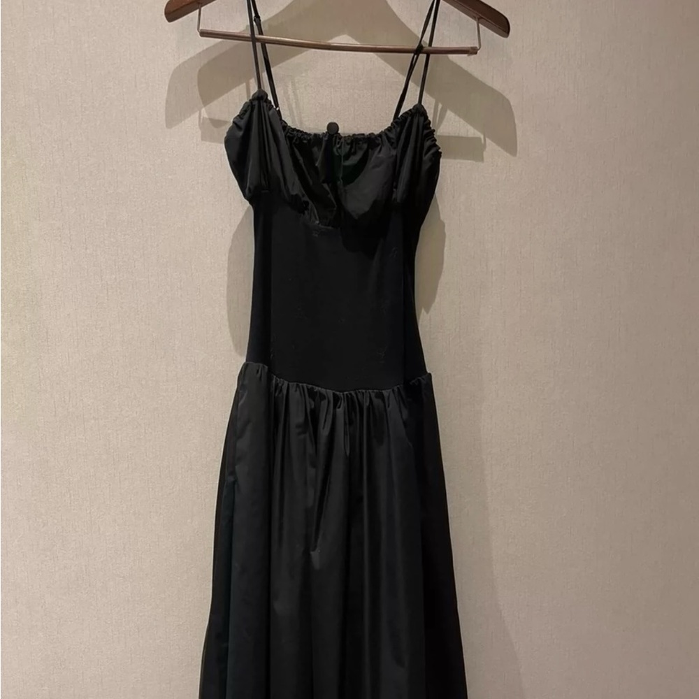 Black Puff Pleated Slip Dress